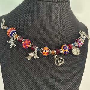 Basketball Themed Cavs Colors Glass Beads & Sterling Silver Charms Bracelet